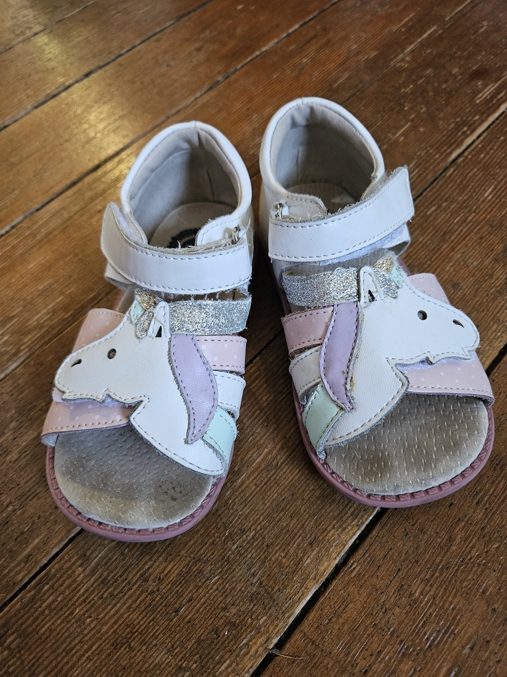 Livie And Luca Unicorn Leather Sandals - White/Pink/Gold